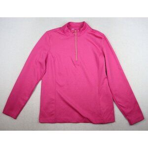 LADY HAGEN - WOMEN'S PINK 1/4 ZIP LONG SLEEVE STRETCH KNIT PULLOVER - SIZE M